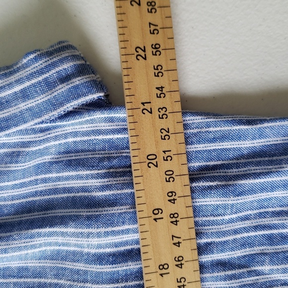Nautica Women Linen Blend Top XS Blue White Stripes Short Sleeve Button Down - Picture 9 of 12